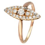 Antique 14K. rose gold navette ring set with approx. 0.42 ct. diamond.