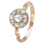 Antique 14K. rose gold cluster ring set with diamond.