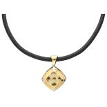 Bvlgari black leather cord necklace with an 18K. bicolor gold 'Pyramid' pendant set with citrine.