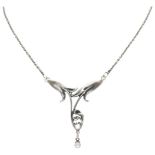 Sterling silver Art Nouveau necklace and pendant set with a white pearl.