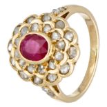 Vintage 18K. yellow gold ring set with approx. 0.56 ct. ruby ​​and diamond.