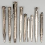 9-piece lot pens / mechanical pencils silver.