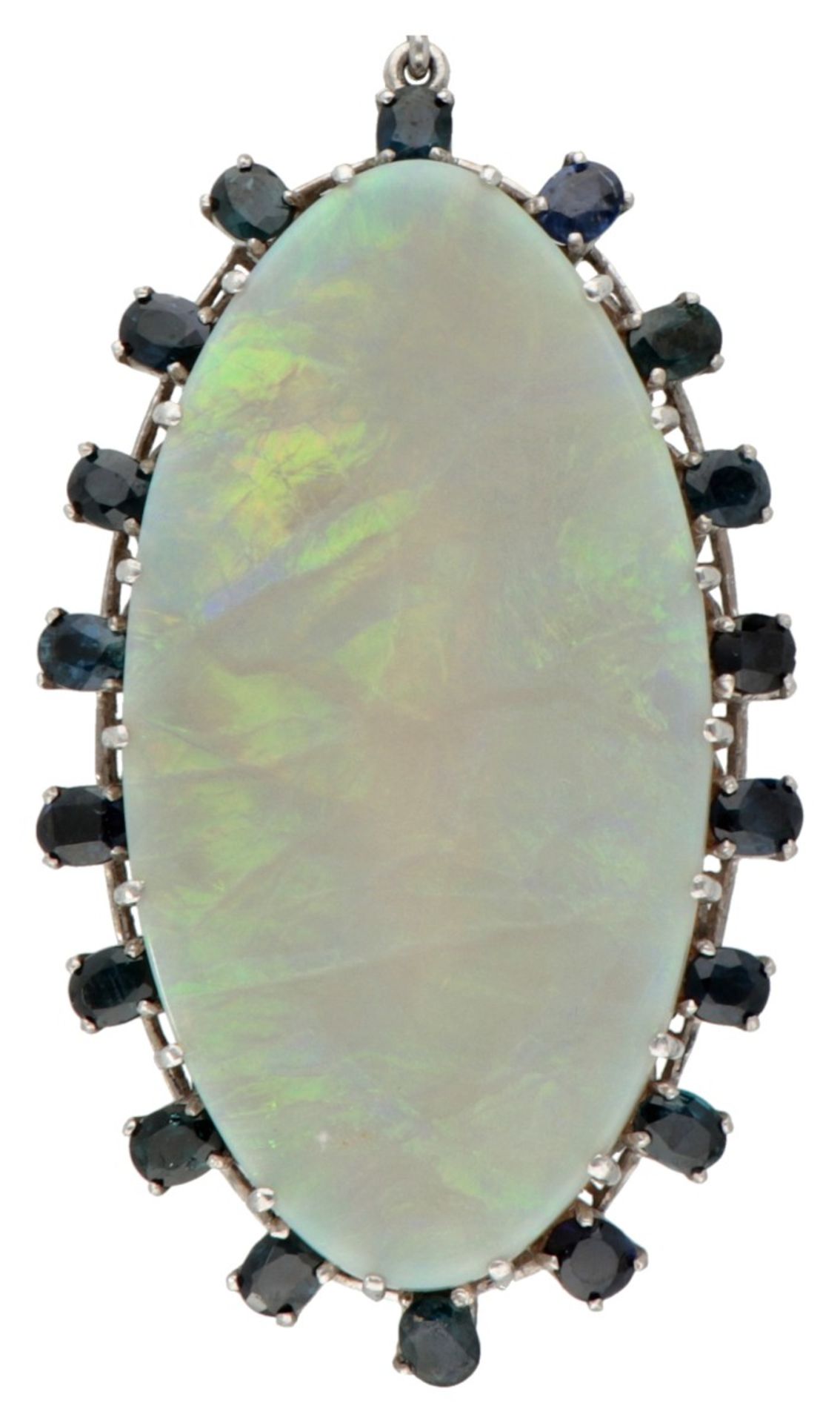 835 Silver necklace with pendant set with approx. 30.00 ct. precious opal and approx. 2.34 ct. natur - Image 2 of 6