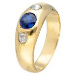 Antique 14K. yellow gold ring set with approx. 0.48 ct. synthetic sapphire and diamond.