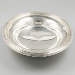 Silver biscuit dish on foot.