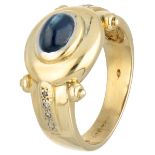 Vintage 14K. yellow gold ring set with approx. 1.47 ct. natural sapphire and diamond.