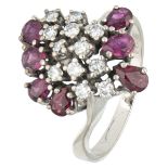 Vintage 14K. white gold ring set with approx. 1.68 ct. natural ruby ​​and approx. 0.36 ct. diamond.