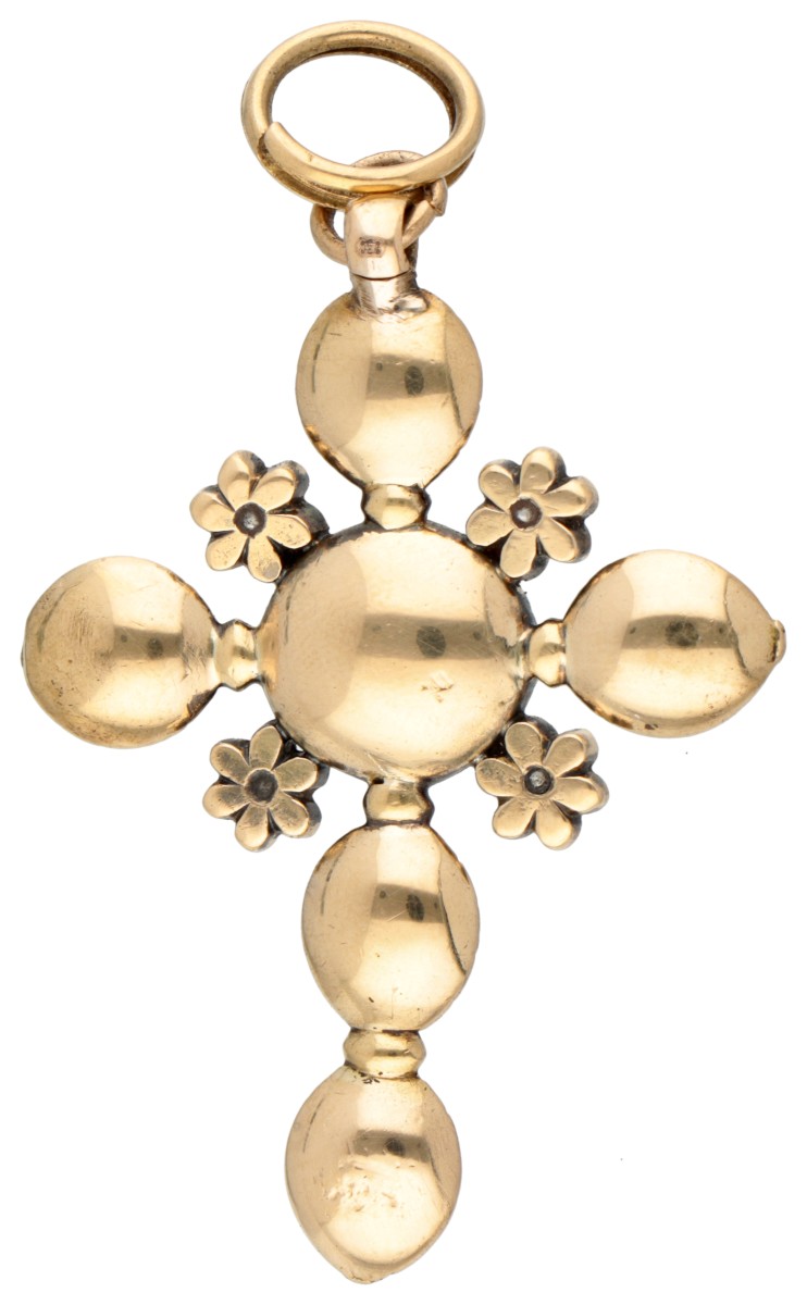 18K. Yellow gold Georgian cross pendant set with old cut diamonds. - Image 2 of 2