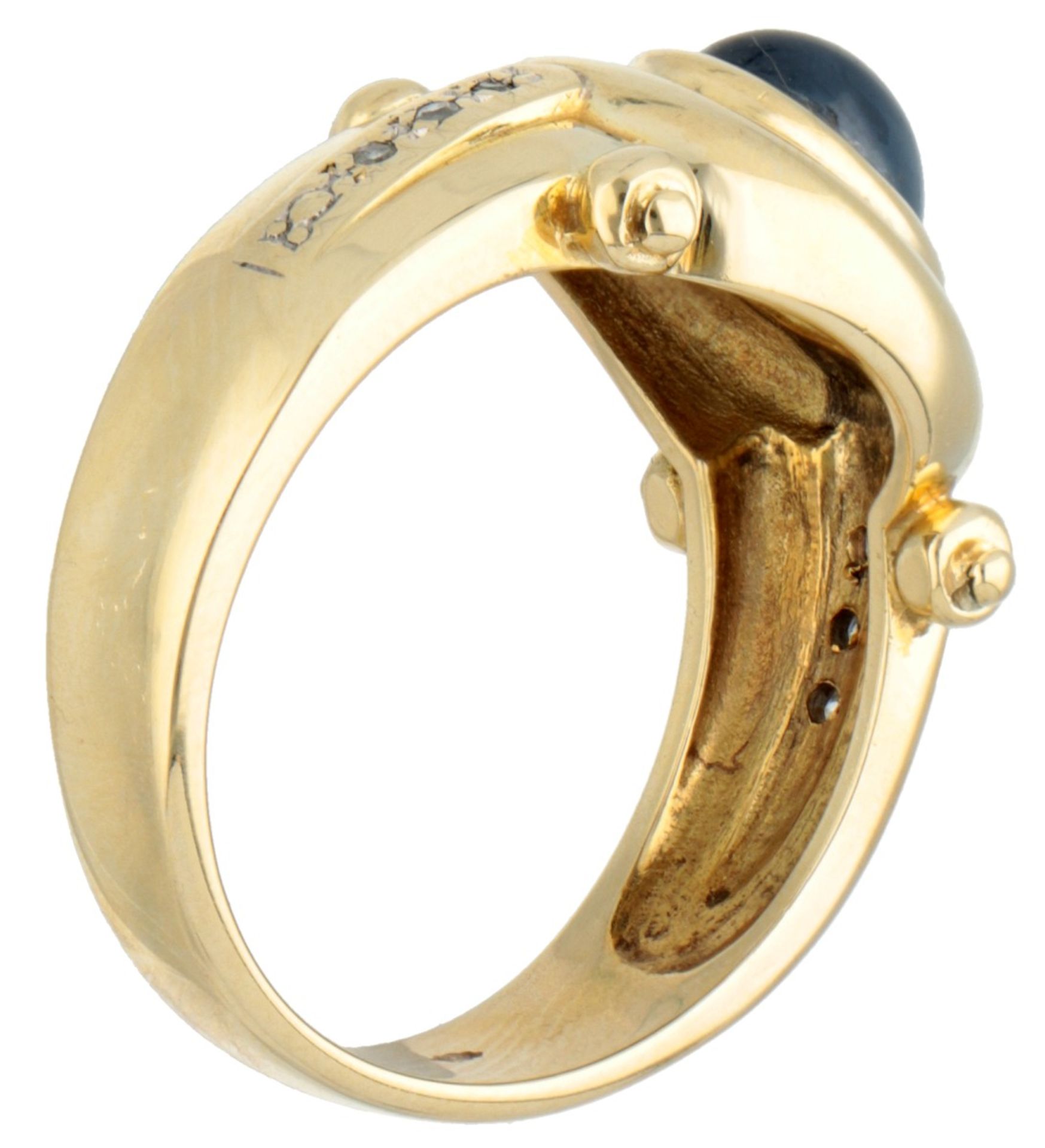 Vintage 14K. yellow gold ring set with approx. 1.47 ct. natural sapphire and diamond. - Image 2 of 2