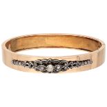 Antique 14K. yellow gold bangle bracelet set with rose cut diamonds.