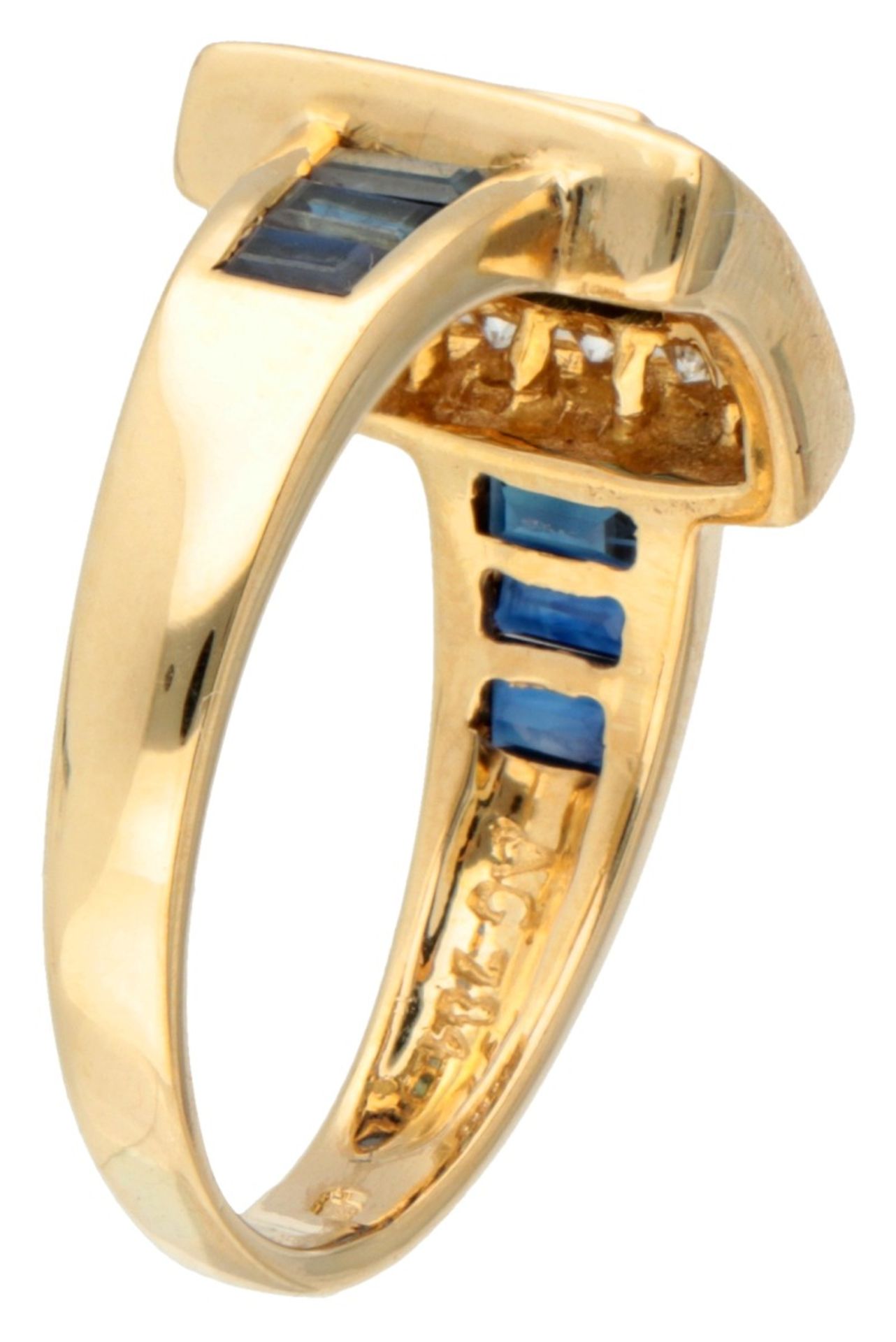 18K. Yellow gold ring set with approx. 0.78 ct. natural sapphire and approx. 0.28 ct. diamond. - Bild 2 aus 2