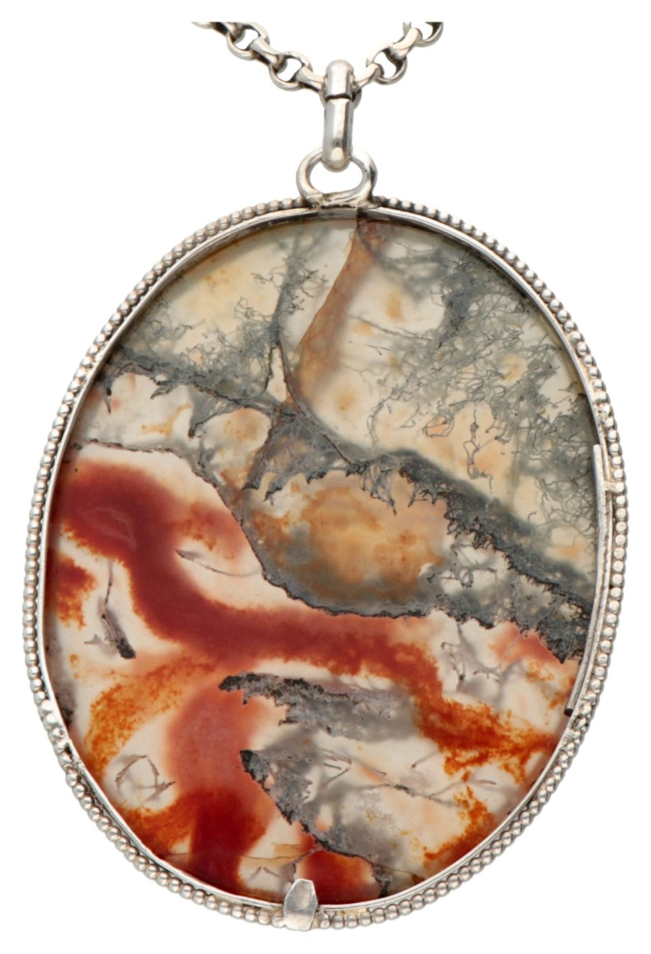 835 Silver necklace with pendant set with approx. 56.70 ct. moss agate. - Image 3 of 4