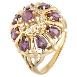 18K. Yellow gold Franklin Mint ring set with approx. 1.79 ct. natural ruby ​​and approx. 0.08 ct. di