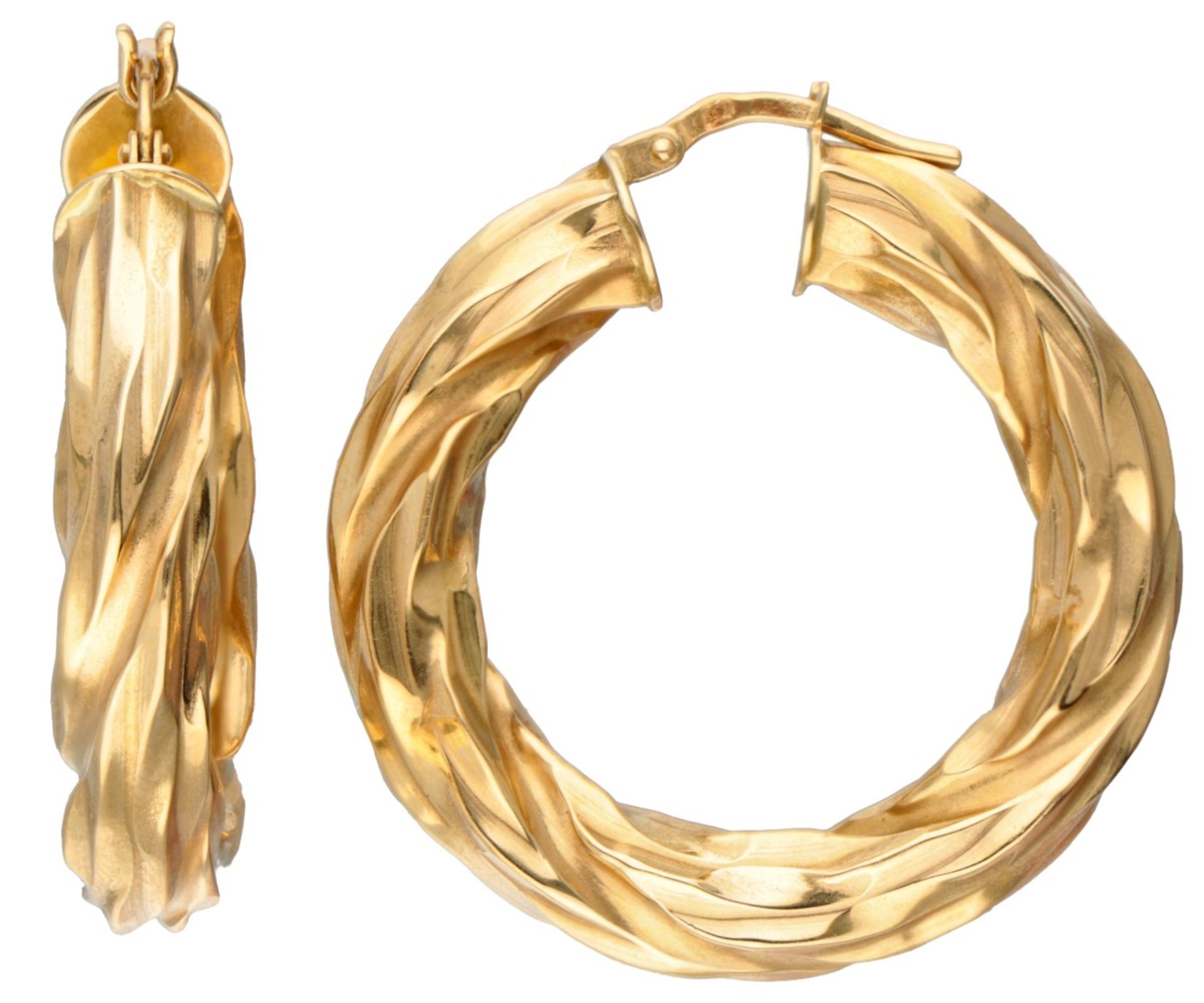 18K. Yellow gold creole earrings with twisted design. - Image 2 of 2