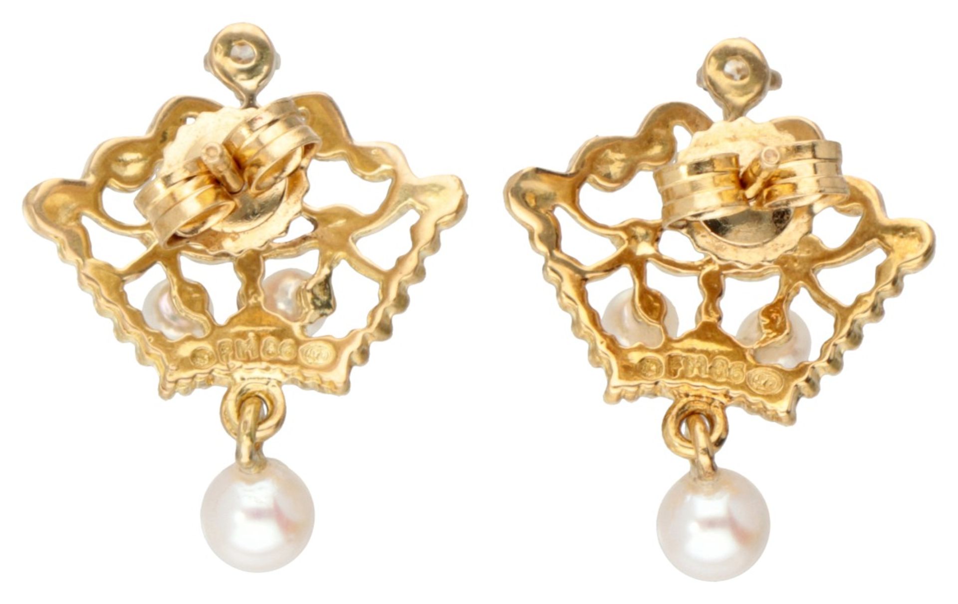 18K. Yellow gold 'Princess Diana Tiara' earrings set with diamonds and pearls by Stuart Devlin for F - Bild 2 aus 3