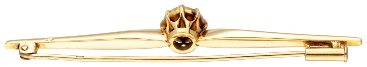 Vintage 14K. yellow gold bar brooch set with a rose cut diamond. - Image 2 of 2