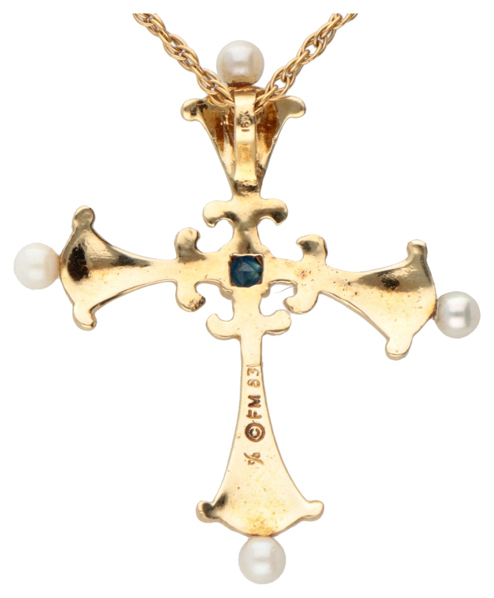 18K. Yellow gold necklace with 'The Sapphire Midnight Cross' of the House of Igor Carl Fabergé set w - Image 3 of 6