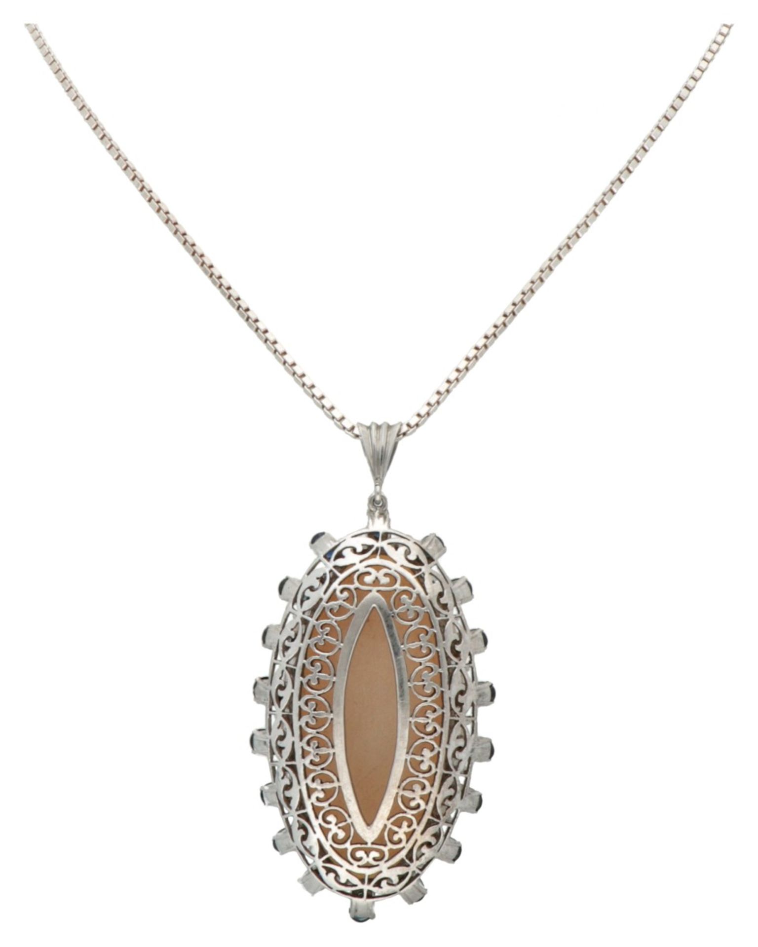 835 Silver necklace with pendant set with approx. 30.00 ct. precious opal and approx. 2.34 ct. natur - Image 4 of 6