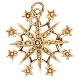 Vintage 10K. yellow gold star brooch / pendant set with seed pearl.