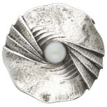 833 Silver Amsterdam School Art Deco repoussé brooch set with moonstone.