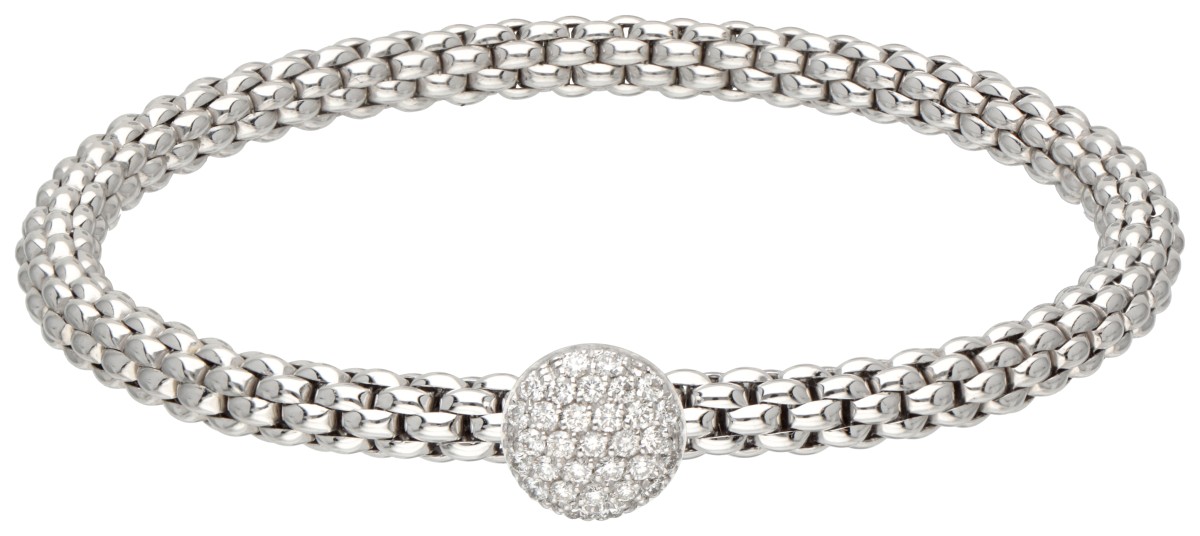 18K. White gold popcorn link bracelet by Italian designer Fope Gioielli set with approx. 0.41 ct. di