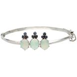 Sterling silver bangle bracelet set with approx. 3.00 ct. precious opal and approx. 0.63 ct. natural