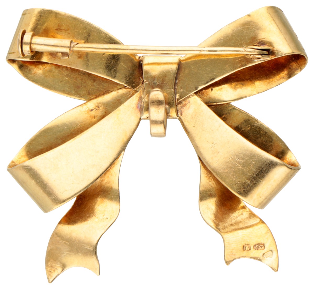 Vintage 18K. yellow gold bow-shaped brooch decorated with acanthus leaves. - Image 3 of 4