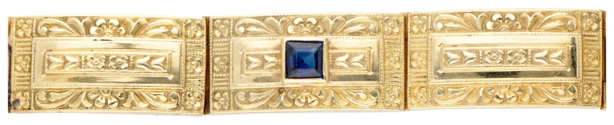 Vintage 14K. yellow gold bracelet set with approx. 1.52 ct. synthetic sapphire. - Image 3 of 4