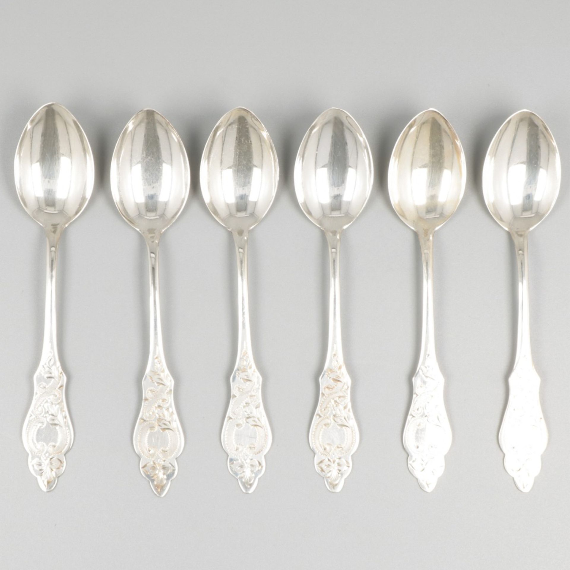 6-piece set of silver coffee spoons.