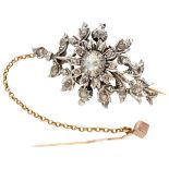 Antique 14K. rose gold and sterling silver brooch set with rose cut diamonds.