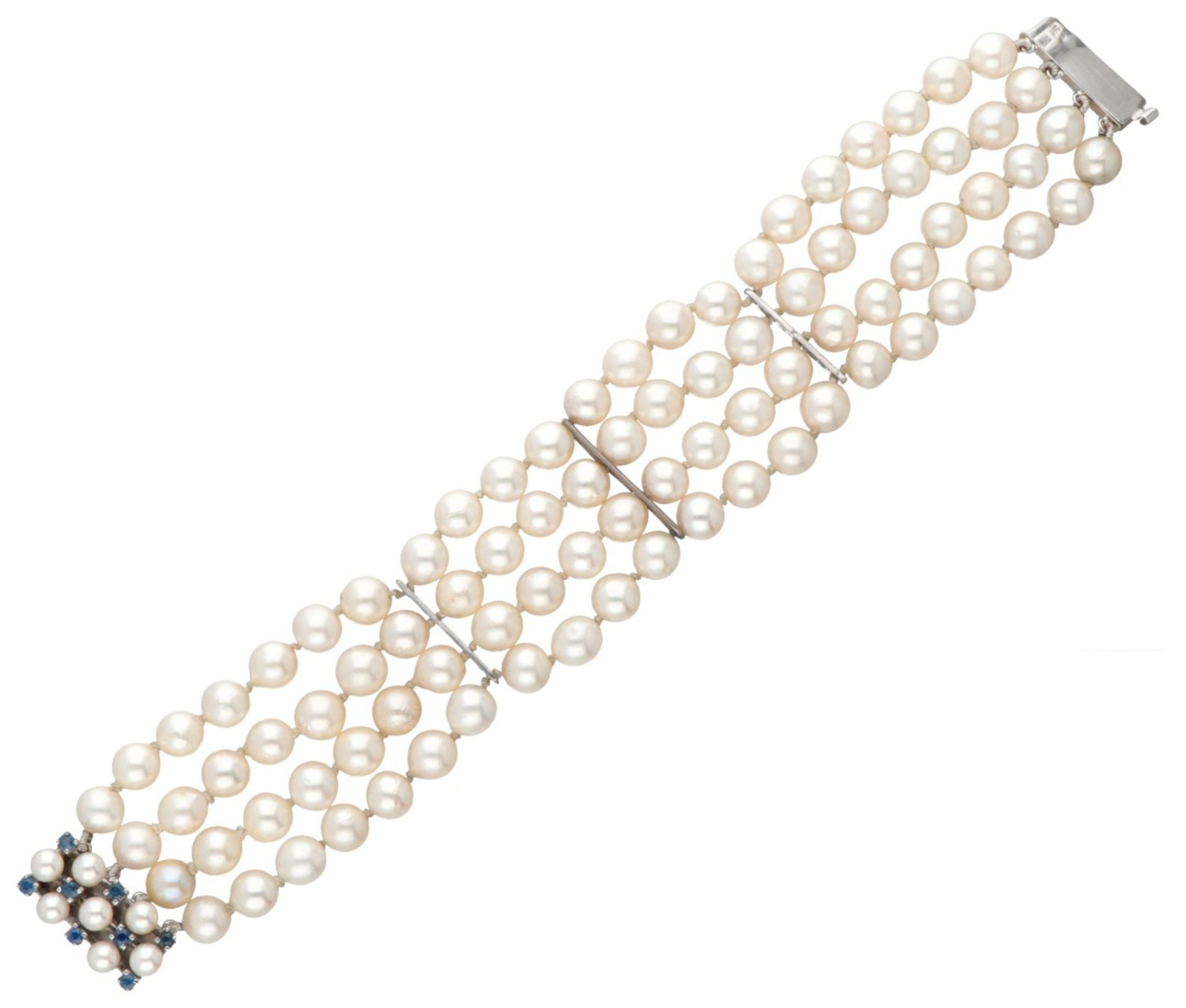 Vintage four-row freshwater pearl bracelet with a 14K. white gold closure set with natural sapphire  - Image 2 of 4
