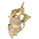 14K. Yellow gold Anneke Schat design pendant set with sapphire and snakeskin agate.