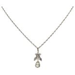 Antique sterling silver necklace with pendant set with rose cut diamonds.