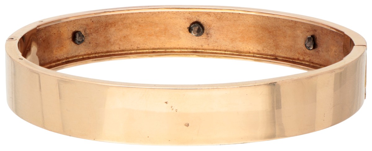 Antique 14K. yellow gold bangle bracelet set with rose cut diamonds. - Image 3 of 3