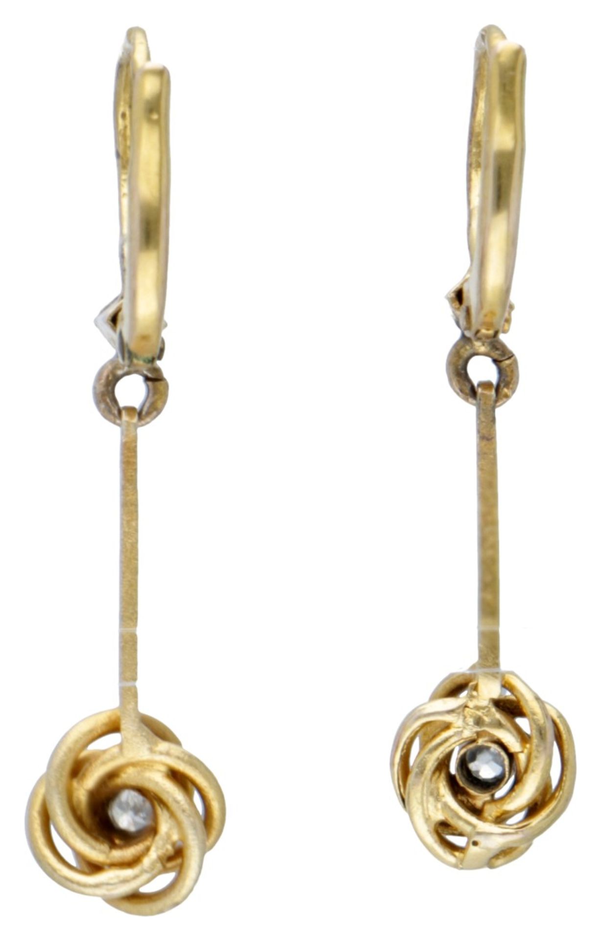 14K. Yellow gold earrings set with diamonds. - Image 2 of 2