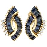 18K. Yellow gold earrings set with natural sapphire and diamond.
