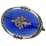 Vintage 800 silver brooch with blue glass and marcasite.