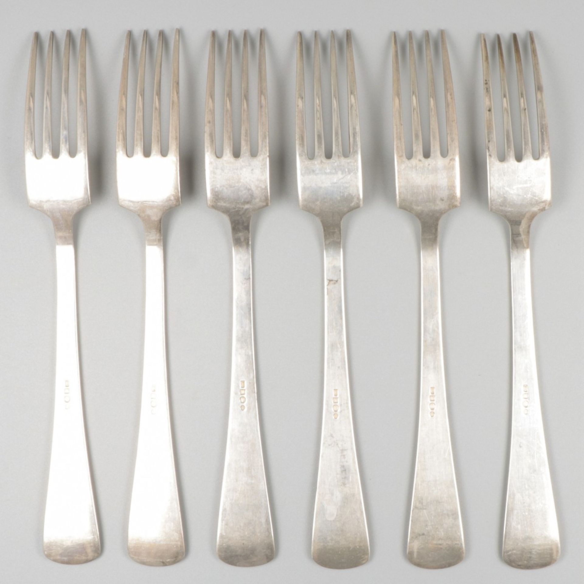 6-piece set dinner forks ''Haags lofje'' silver. - Image 2 of 6