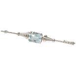 14K. White gold brooch set with approx. 3.15 ct. aquamarine and diamond.