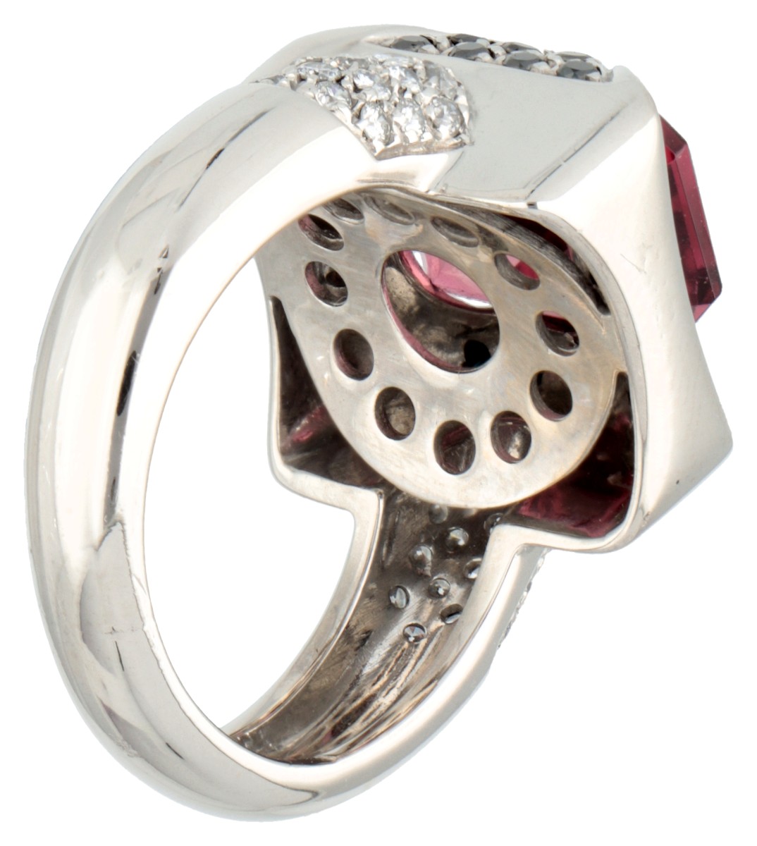 18K. White gold ring set with approx. 4.19 ct. natural tourmaline and approx. 0.68 ct. diamond. - Image 2 of 2