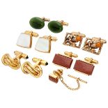 Lot of 5 pairs of vintage cufflinks set with various gemstones.