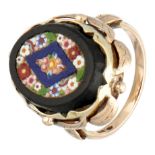 Vintage 14K. yellow gold ring with colorful micro mosaic.