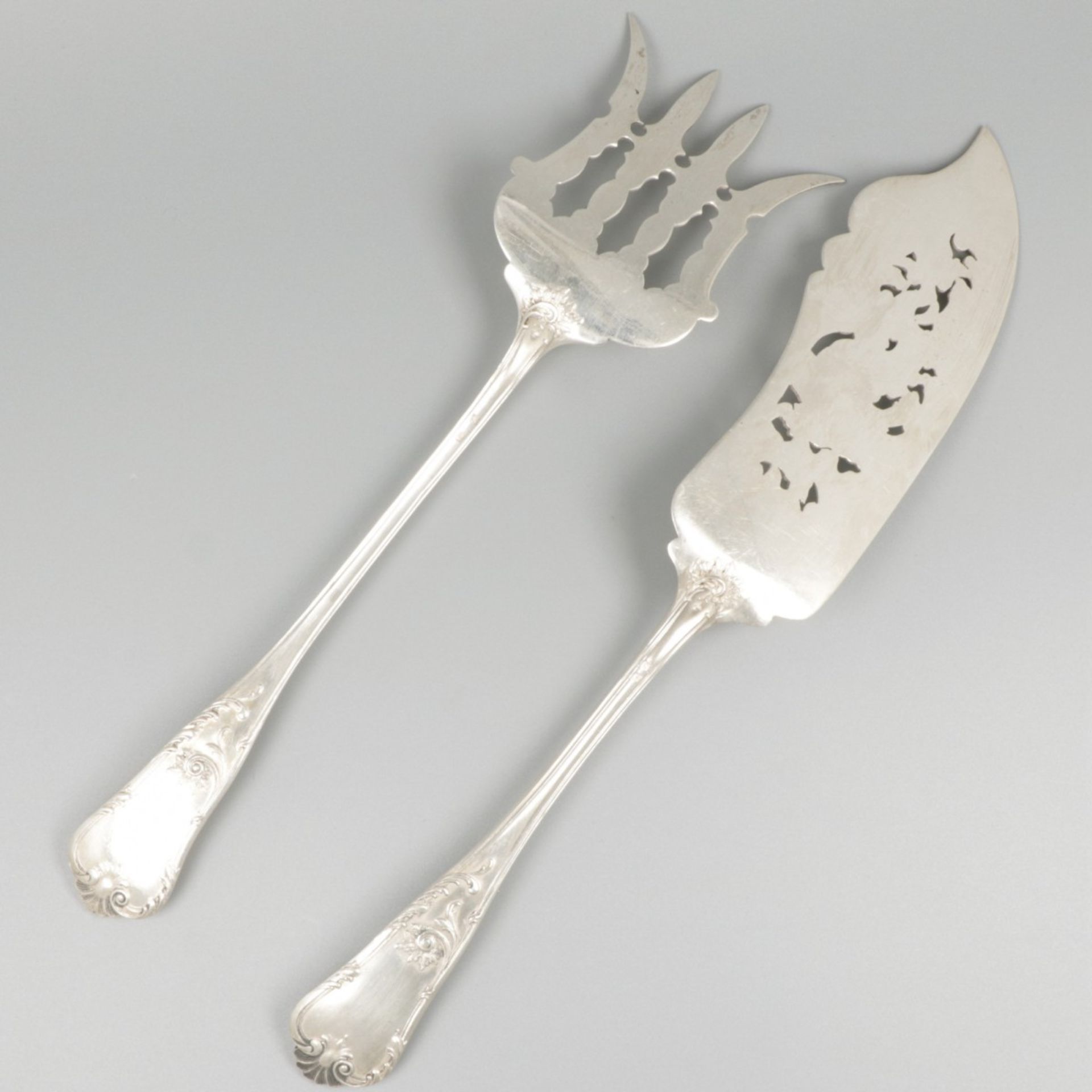 Fish cutlery set silver. - Image 2 of 9