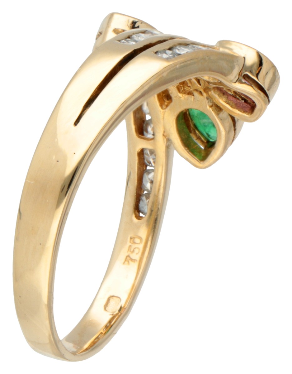 18K. Yellow gold ring set with approx. 0.17 ct. diamond and natural ruby, sapphire and emerald. - Image 2 of 2