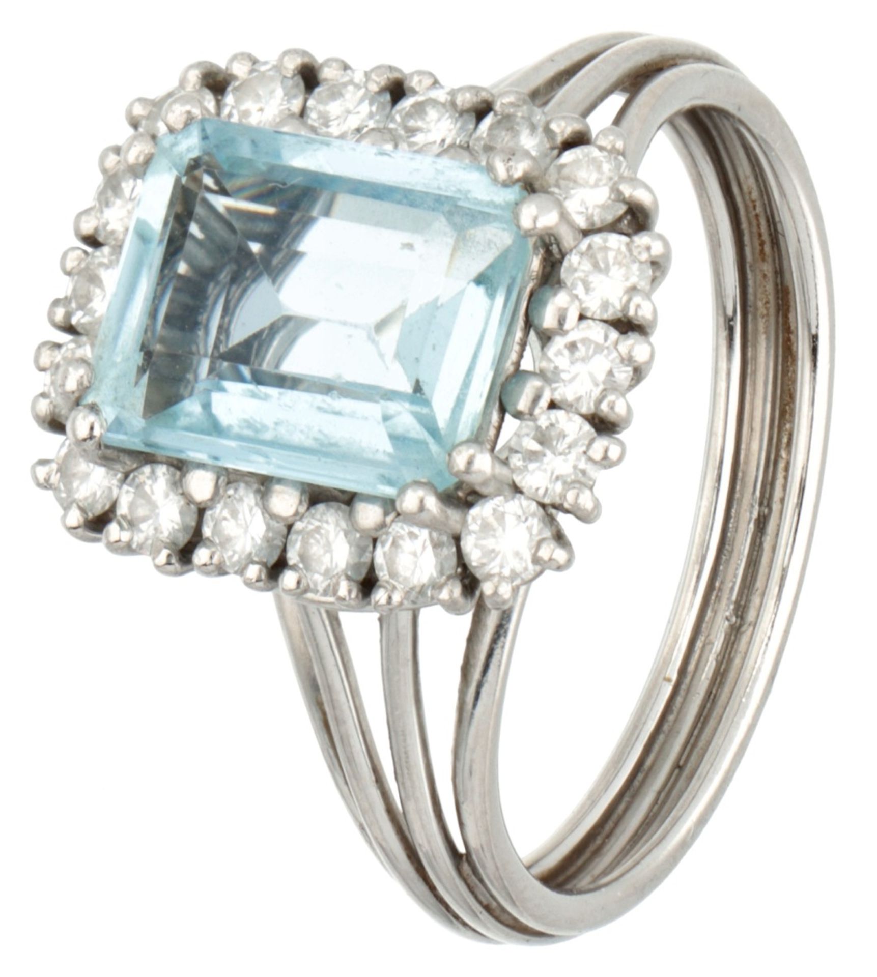 Pt 900 Platinum entourage ring set with approx. 2.31 ct. aquamarine and approx. 0.72 ct. diamond.