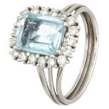 Pt 900 Platinum entourage ring set with approx. 2.31 ct. aquamarine and approx. 0.72 ct. diamond.