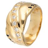 18K. Yellow gold ring set with approx. 0.27 ct. diamond and approx. 0.08 ct. natural sapphire.