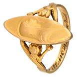 French FIX gold Art Nouveau navette ring depicted with a lady flanked by irises.