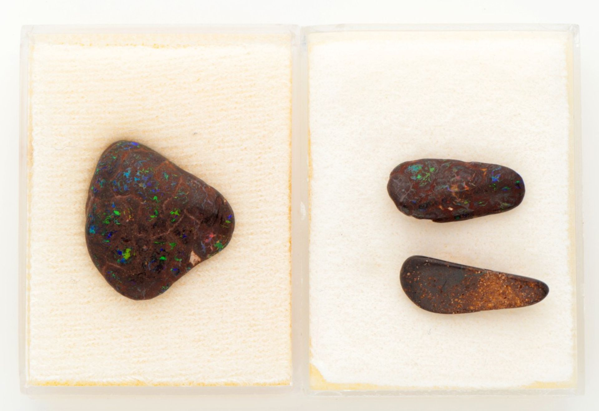 Lot of 3 fancy cabochon cut matrix opals. - Image 2 of 2