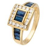 18K. Yellow gold ring set with approx. 0.78 ct. natural sapphire and approx. 0.28 ct. diamond.